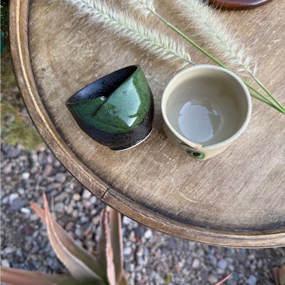 Green and Cream Ceramic Cups
